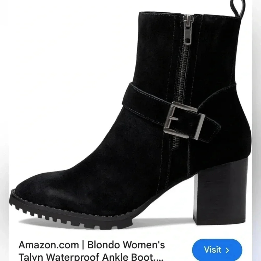 Blondo  ankle boots,women leather,Taylyn Black suede,chunky heels,waterproof 7.5